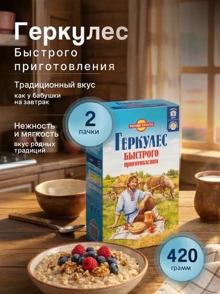 Геркулес Русский продукт быстрое питание картон 420 грамм 2 штуки
