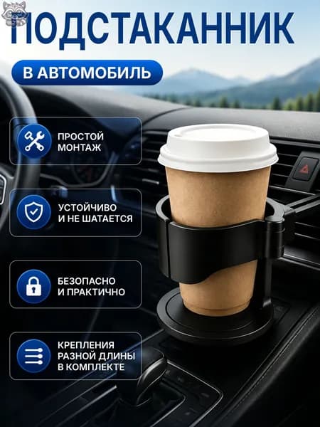 Подстаканник для автомобиля на дефлектор, универсальный, без сверления отверстий, складной