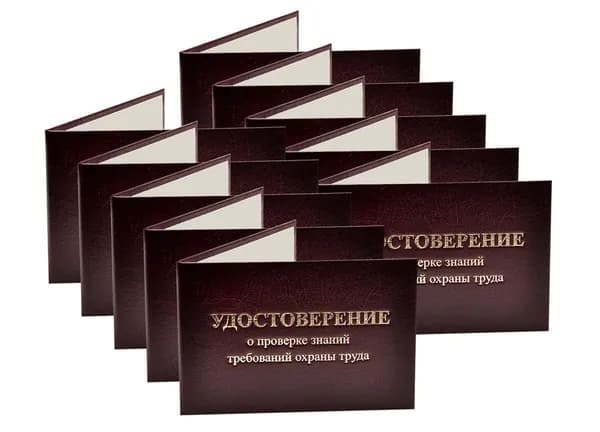 Удостоверение бордовое. С оттиском "УДОСТОВЕРЕНИЕ о проверке знаний требований охраны труда". Без форзацев. 10шт