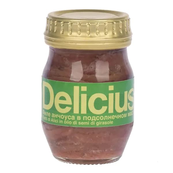 Филе анчоуса Delicius европейского в подсолнечном масле, 90 г, Тунис