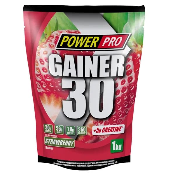 Gainer 30 1000 гр (Power Pro). Вкус: Клубника