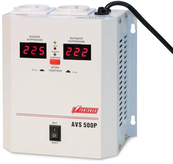 Стабилизатор напряжения POWERMAN AVS 500P, ступенчатый регулятор, цифровые индикаторы уровней напряжения, 500ВА, 110-260В