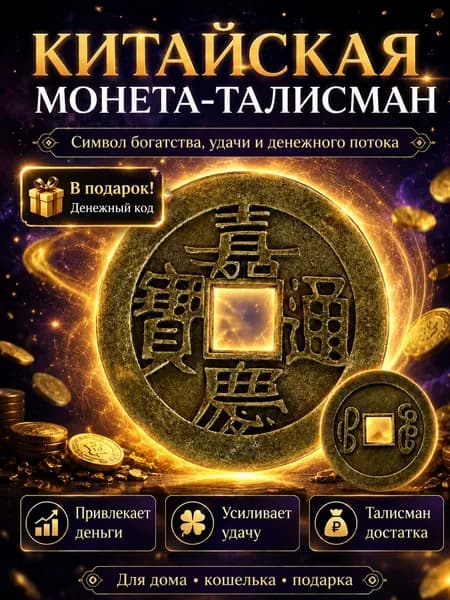 Кошельковый талисман, амулет, оберег для денег китайская монета