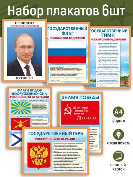 Плакаты на стену с символикой России А4 Патриотический уголок в школу