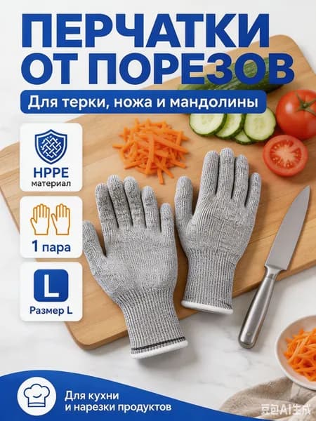 Перчатки от порезов для кухни HPPE, защитные перчатки для терки, ножа и мандолины, 1 пара, размер L