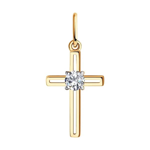 Diamant, Подвеска (кулон) из золота с фианитом, 51-130-00870-1, декоративные, украшение из красного золота 585 пробы