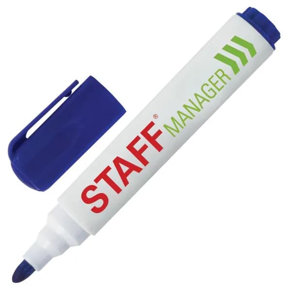Маркер стираемый для белой доски СИНИЙ, 5 мм, с клипом // STAFF "Manager" WBM-491
