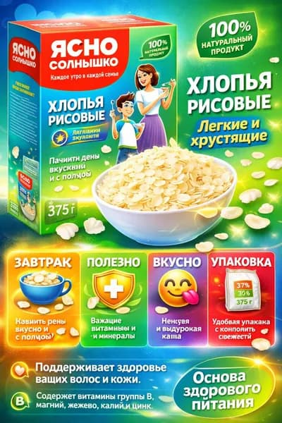 Хлопья рисовые ЯСНО СОЛНЫШКО, 375г