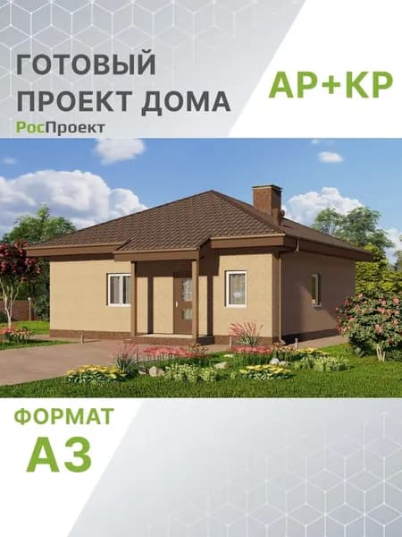 Проект RPg3320 - Одноэтажный дом с двумя спальнями и кухней-гостиной (65 м2, 9м x9м)