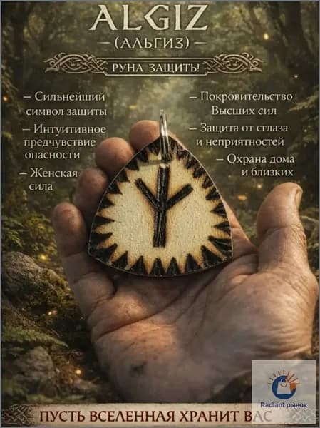 Талисман на защиту от сглаза / Магический амулет / Руна АЛГИЗ