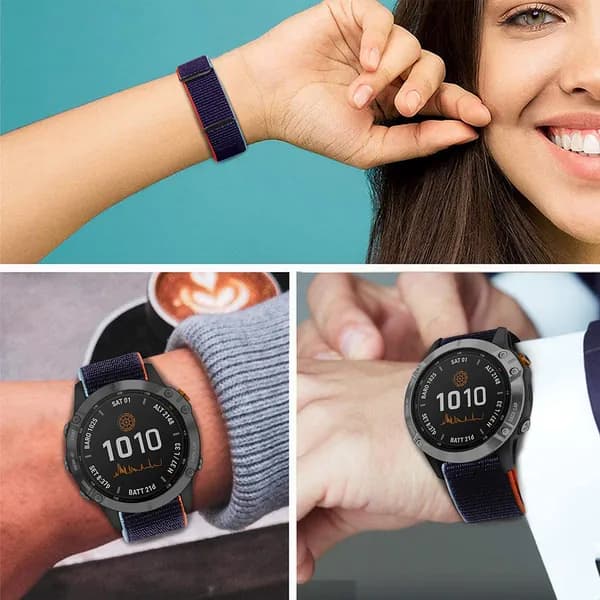 Нейлоновый ремешок для Garmin Fenix 7, 22 мм, темно-синий, на липучке