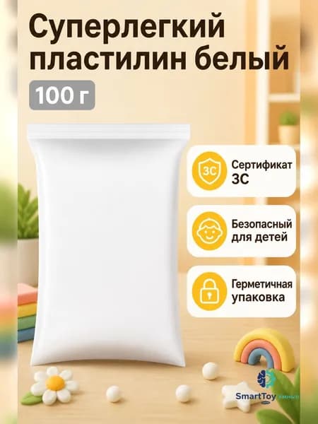 Пластилин сверхлегкий белый 100 г, для лепки и творчества, не липнет к рукам