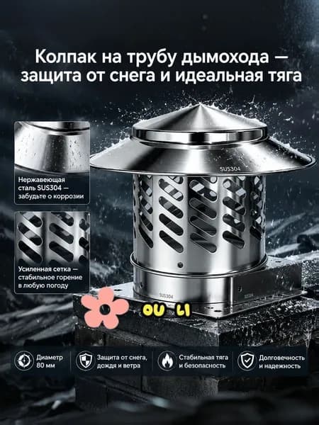 Колпак на дымоход нержавеющий SUS304, зонт для вытяжной трубы 80 мм-дефлятор вентиляционный жаростойкий, для печи и камина