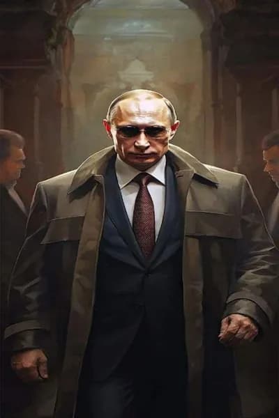 Табличка Путин "Путин в Стиле Агента Трога", ретро стиль, металл, декор для Фаната Политических Артов в Стиле Спай, 20х30 см.