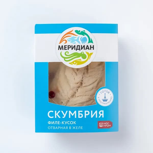 Скумбрия отварная в желе филе кусок 200 г, Меридиан