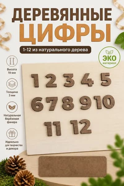 Деревянные цифры набор от 1 до 12 для творчества "цифры 2см"