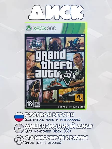 Grand Theft Auto V (GTA 5) игра на диске для Xbox 360 Русская версия