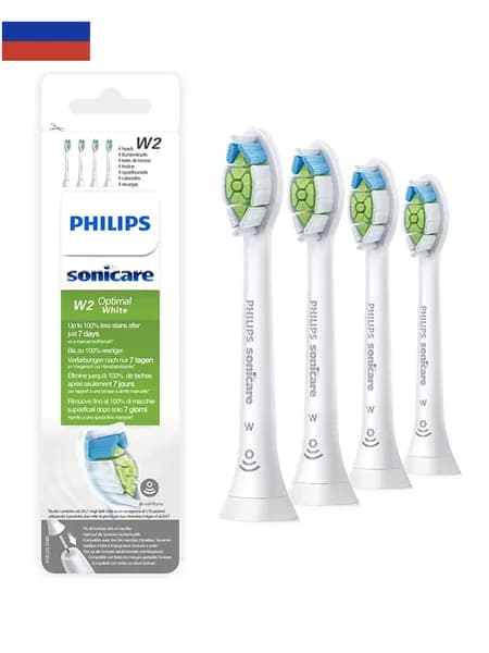 W2 Preferred Насадки для зубной щетки Optimal White HX6064 для осветления зубной эмали, 4 шт,белый