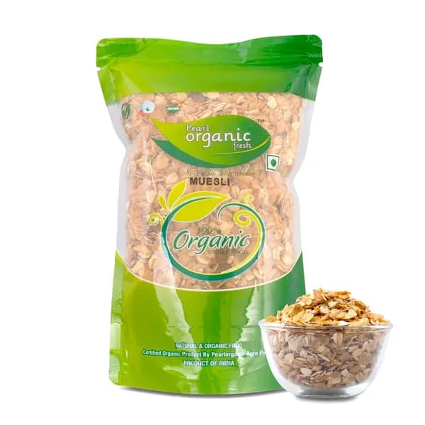 Pearl Organic Fresh Органический мюсли с овсянкой, пшеничными хлопьями, орехами и курагой, высокое содержание клетчатки, для всех, 400 г