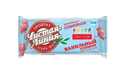 Мороженое Чистая линия Семейное пломбир ванильный 200 г
