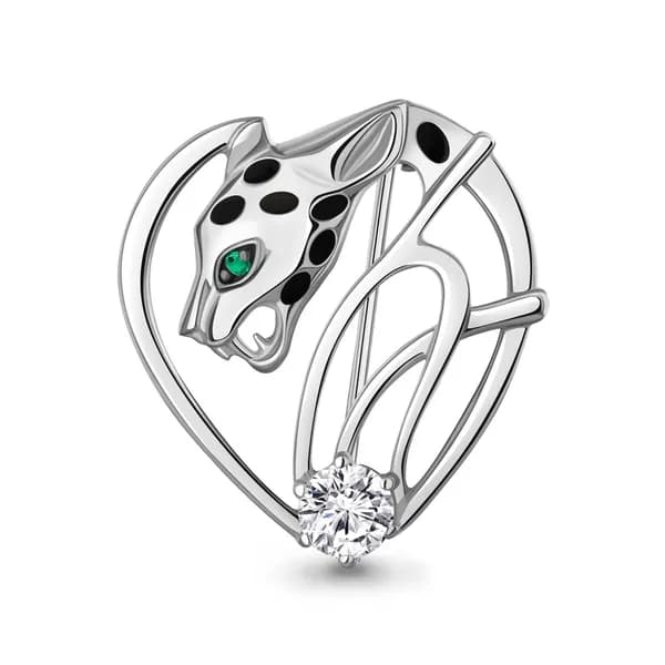 Серебряная брошь DIAMANT-ONLINE с фианитом, эмалью и гидротермальным изумрудом 925 пробы