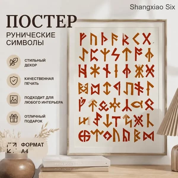 Постер с руническими символами, декоративный настенный декор в скандинавском стиле 1 шт