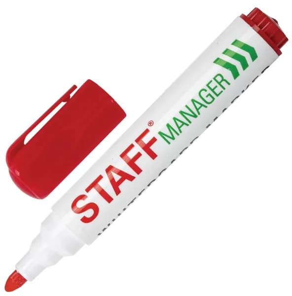 Маркер стираемый для белой доски КРАСНЫЙ, 5 мм, с клипом // STAFF "Manager" WBM-491