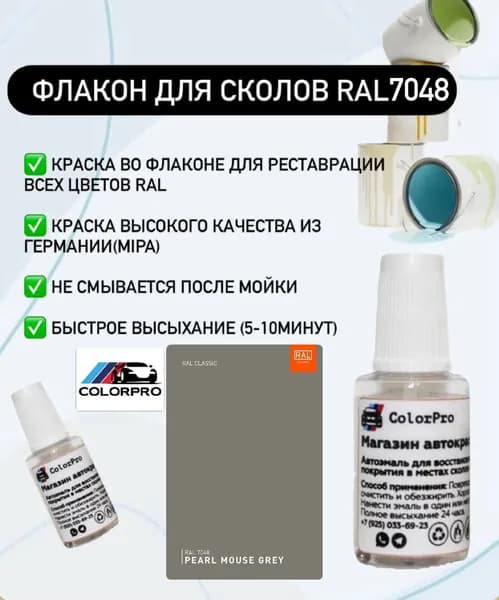 Краска для сколов во флаконе с кисточкой RAL 7048