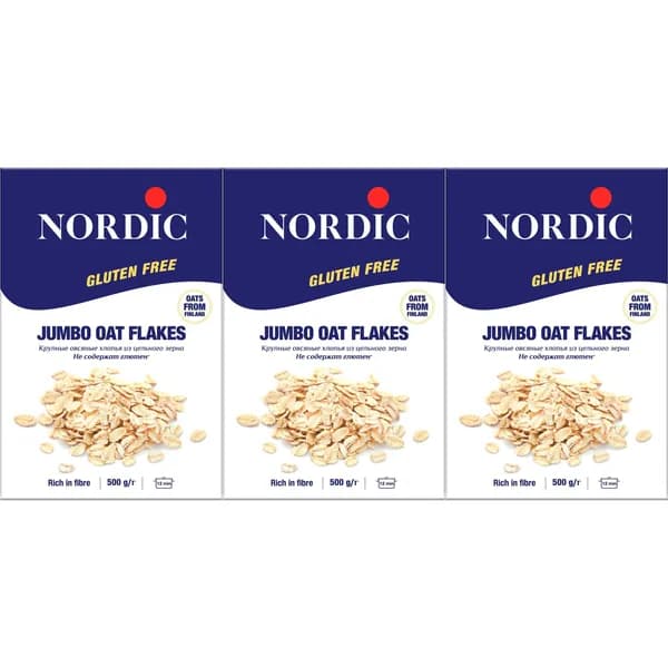 Хлопья Nordic овсяные крупные без глютена 500 г, набор: 3 штуки