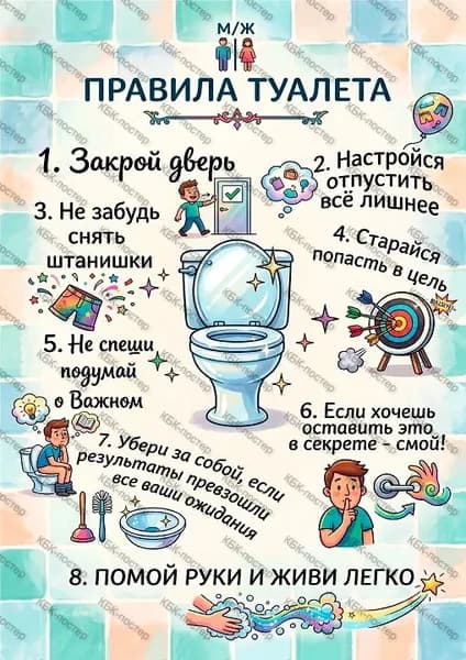 Постер ""Правила пользования туалетом". 21х30 см. Плакат А4_015.", 30х21 см