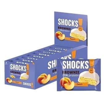 Fitnes Shock SHOCKS! brownie по 50 г 9 шт (Со вкусом персик), протеиновые брауни в шоколаде без сахара