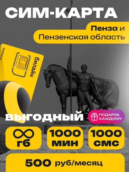 Сим-карта Билайн тариф Выгодный Пензенская область Безлимитный интернет и 1000 минут за 500 руб.