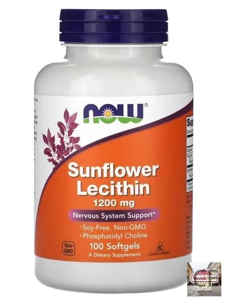 Лецитин подсолнечный 1200 мг, фосфатидилхолин NOW Foods Sunflower Lecithin 1200 mg, 100 капсул