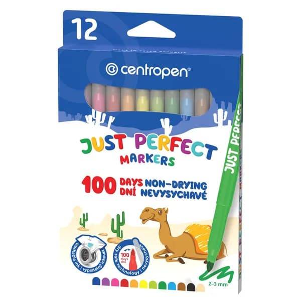Centropen JUST PERFECT DRY SAFE набор фломастеров для рисования, на водной основе, 12 цветов, 2510/12