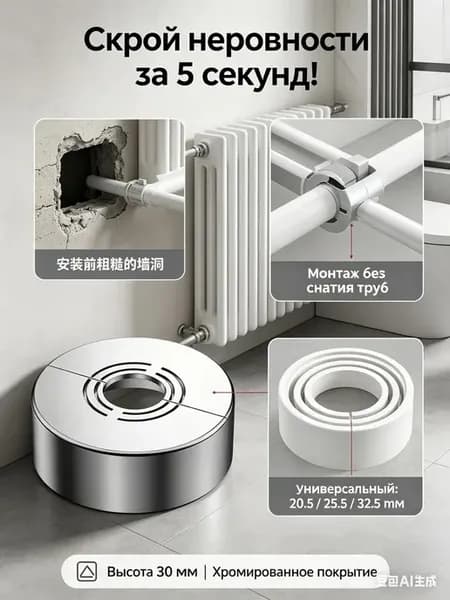 Хромированный разъемный отражатель для труб 70х30мм