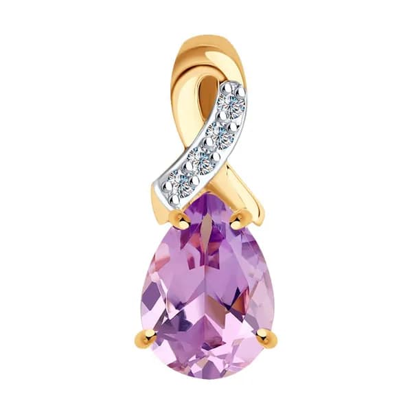 Золотая подвеска DIAMANT-ONLINE с фианитом и аметистом 585 пробы