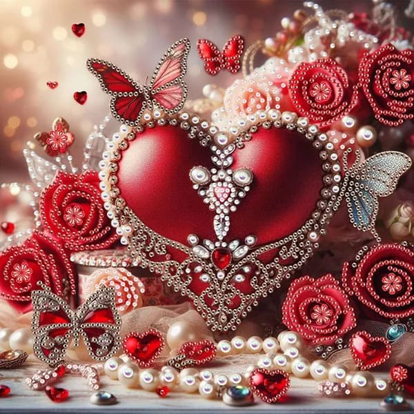 Сердце из роз, частично инкрустировано стразами, картина 30 30 см