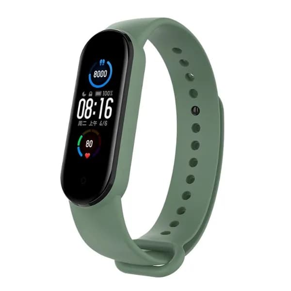 Ремешок для фитнес-браслета Xiaomi Mi Band 5, хаки. Силиконовый, спортивный браслет для умных (смарт) часов Сяоми Ми Бэнд 5, сменный браслет мужской и женский