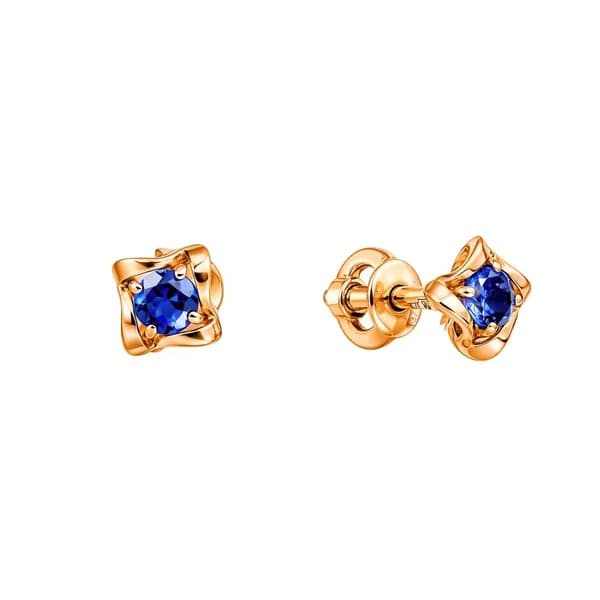 Серьги женские с сапфирами синтетическими из красного золота 375 пробы 585GOLD