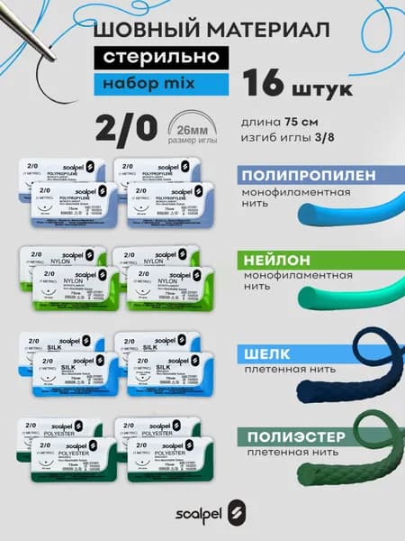 Шовный хирургический материал для ран 2.0 16ШТ