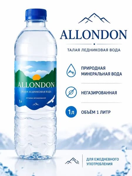 Вода питьевая Allondon талая ледниковая вода негазированная 1 л. (упаковка 6 штук)