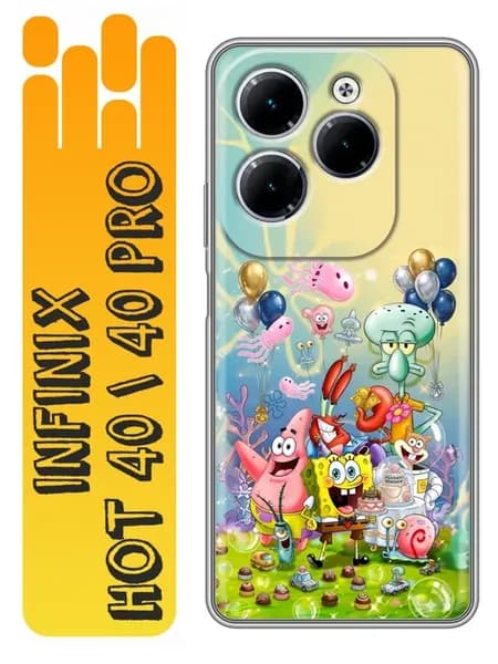 Чехол на Infinix Hot 40, 40 Pro Спанч Боб для мальчика