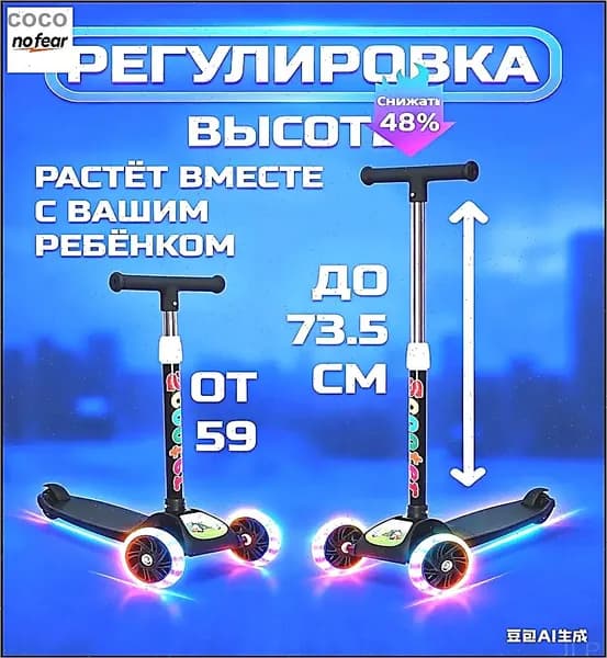 Самокат трехколесный, черный