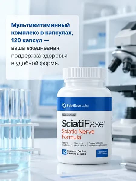 SciatiEase, 120 капсул США. Аюрведический комплекс для седалищного нерва, поддерживает комфорт нервов при высокой нагрузке, подходит офисным работникам.