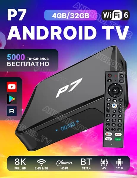 Андроид ТВ приставка прошитая Р7 4GB/32GB WiFi6 медиаплеер