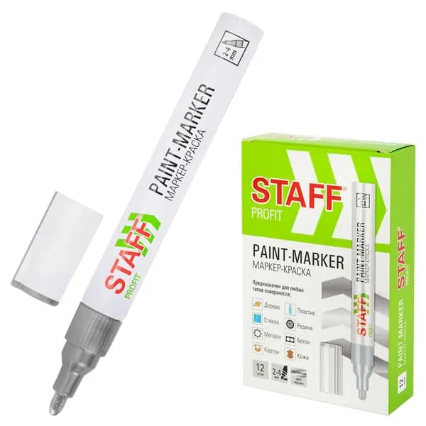 Маркер-краска лаковый (paint marker) 2-4 мм, СЕРЕБРИСТЫЙ, НИТРО-ОСНОВА, STAFF PROFIT, для любых поверхностей, 152580 маркеры и текстовыделители, канцелярские товары для офиса и дома