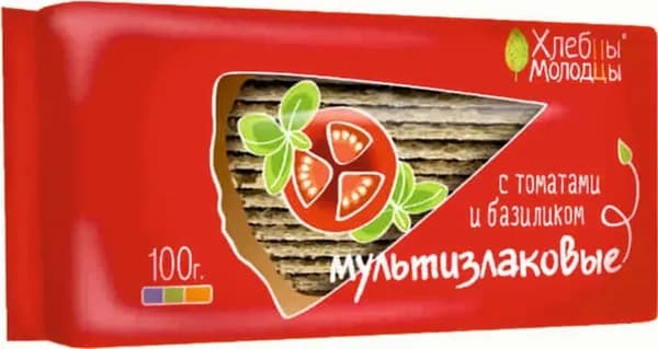 Хлебцы ХЛЕБЦЫ-МОЛОДЦЫ мультизлаковые с томатом и базиликом, 100г, 10 шт.