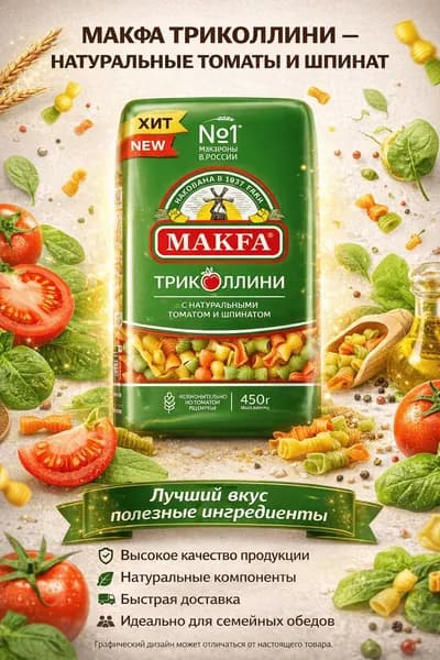 Макаронные изделия Makfa Триколлини свитки с натуральными томатом и шпинатом 450 г