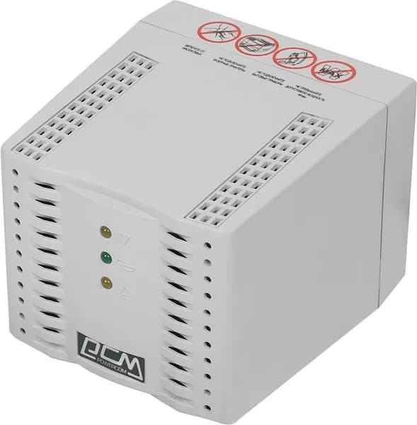 Стабилизатор напряжения POWERCOM 600 Вт, 1200 ВА, белый, пластиковый (TCA-1200)