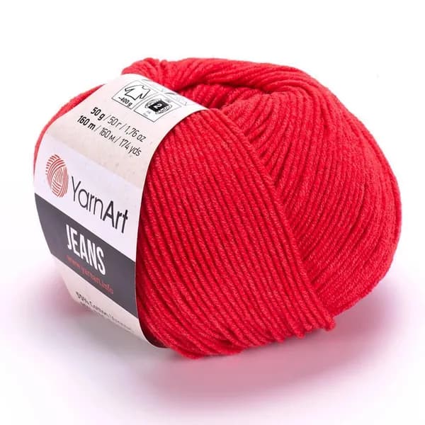 Пряжа Jeans (YarnArt) - 26 (алый) - 1 моток, 55% хлопок, 45% полиакрил, (50г, 160м) нитки для ручного вязания